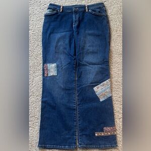 Vintage J. Jill Denim Stretch Blue Jeans with Floral Patchwork